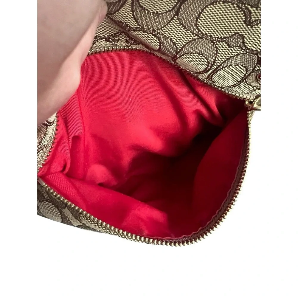 Coach Signature Coated Canvas‎ and Red Leather Trim Purse Tote Gold Hardware